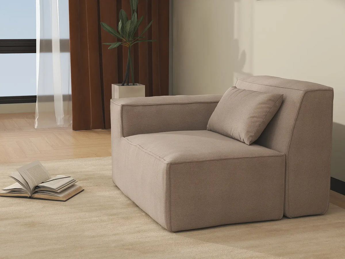 Forma Brown 1-Seater Single Sofa | 1-Piece, Cloud Velvet Fabric, Fixed Upholstery