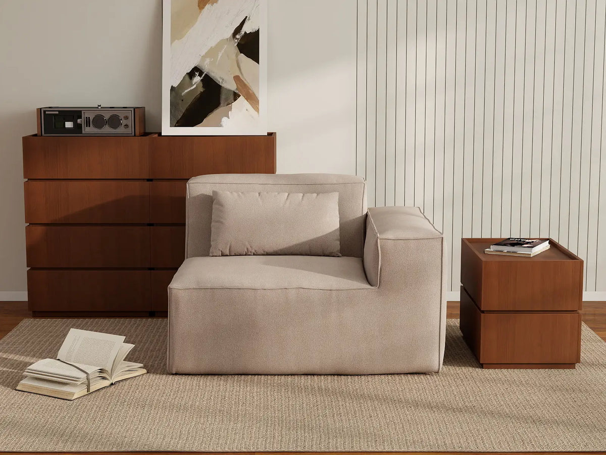 Forma Brown 1-Seater Single Sofa | 1-Piece, Cloud Velvet Fabric, Fixed Upholstery