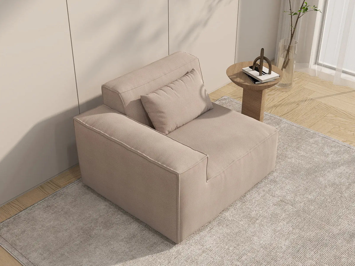 Forma Brown 1-Seater Single Sofa | 1-Piece, Cloud Velvet Fabric, Fixed Upholstery