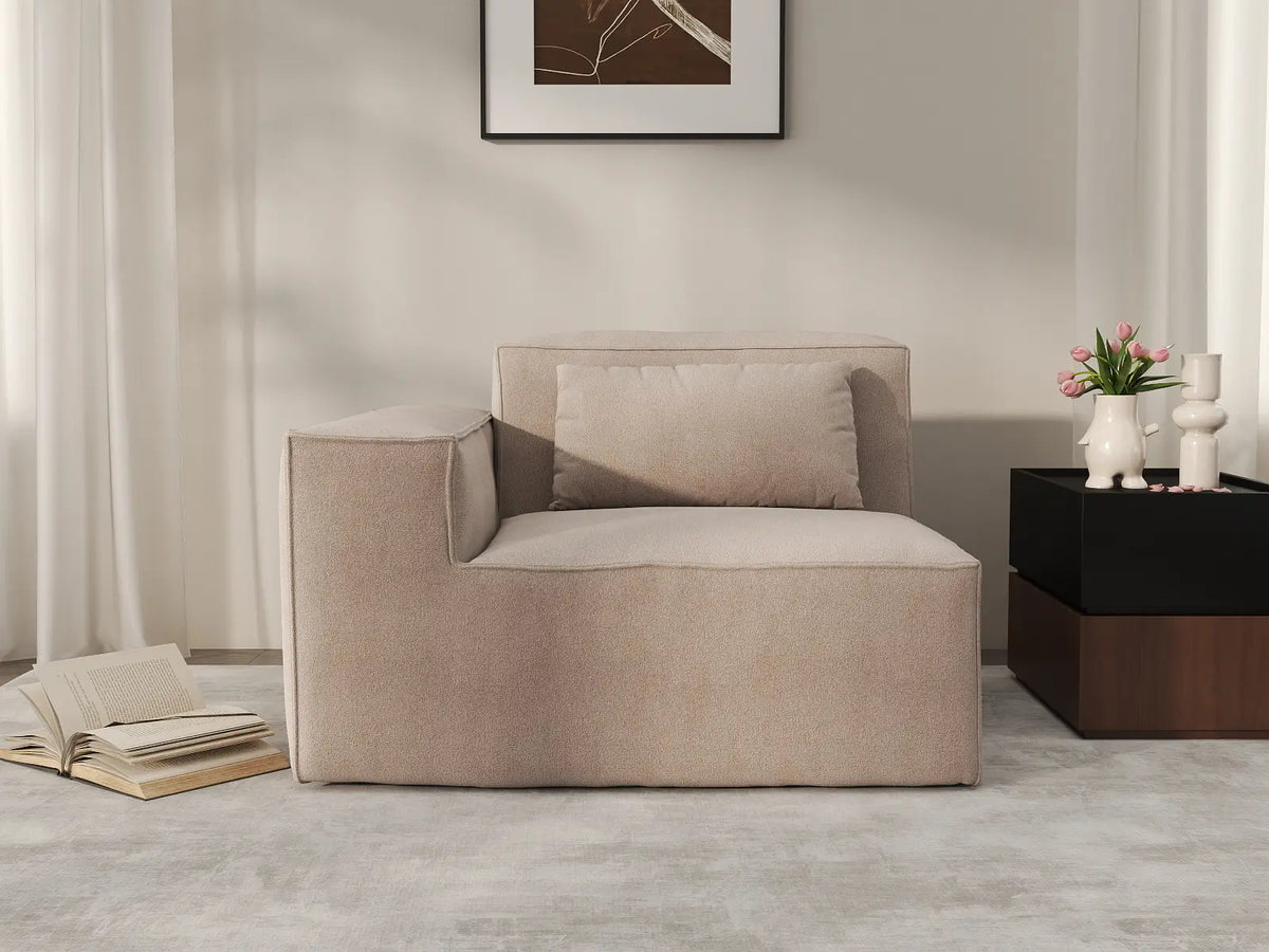 Forma Brown 1-Seater Single Sofa | 1-Piece, Cloud Velvet Fabric, Fixed Upholstery