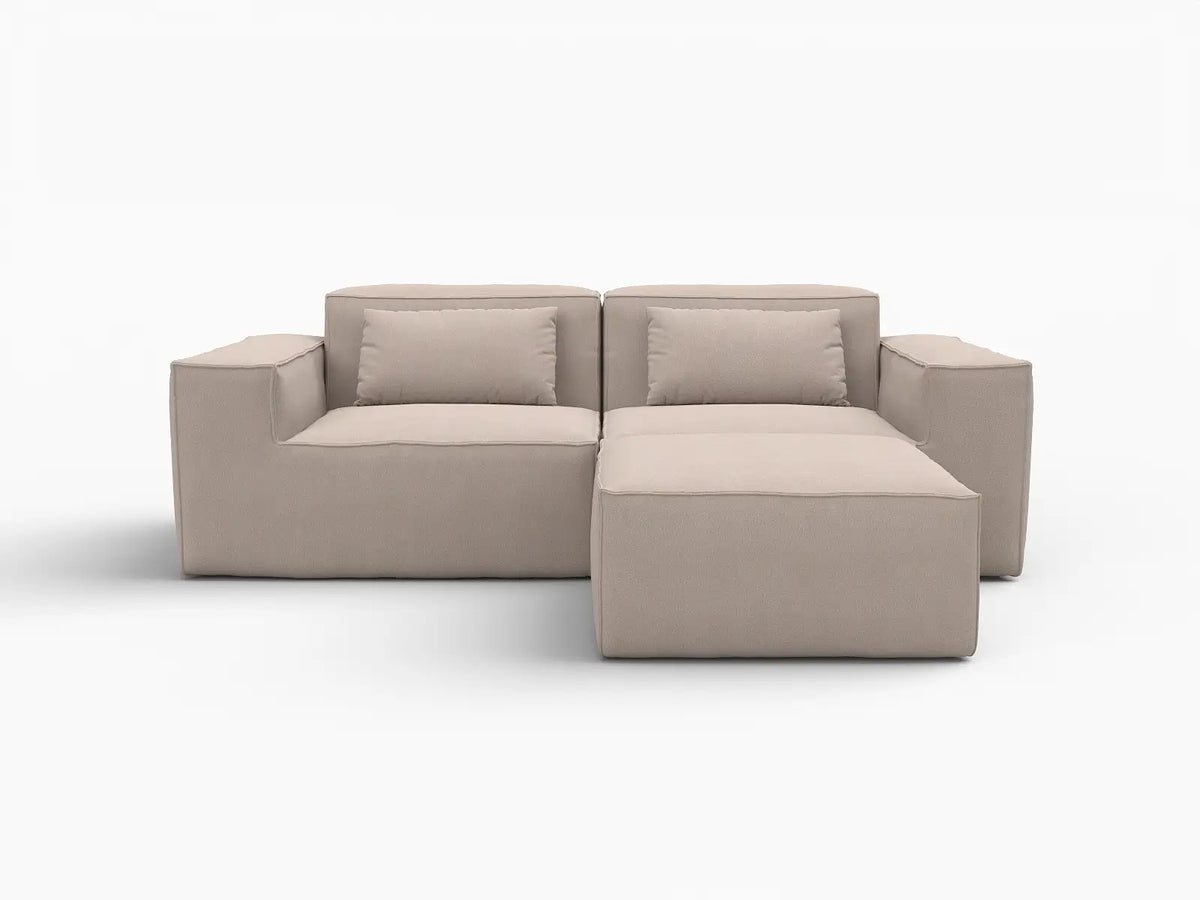 Sofá modular seccional Matrix de 2 plazas con chaise longue, color marrón | 3 piezas (incluye 1 otomana), tela Cloud Velvet, ideal para espacios pequeños.