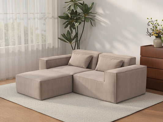 Forma Brown 2-Seater Chaise Sectionals | 3-Piece (includes 1 ottoman), Cloud Velvet Fabric, Fixed Upholstery