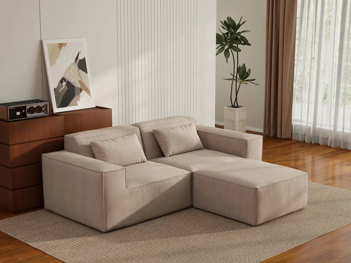 Sofá modular seccional Matrix de 2 plazas con chaise longue, color marrón | 3 piezas (incluye 1 otomana), tela Cloud Velvet, ideal para espacios pequeños.