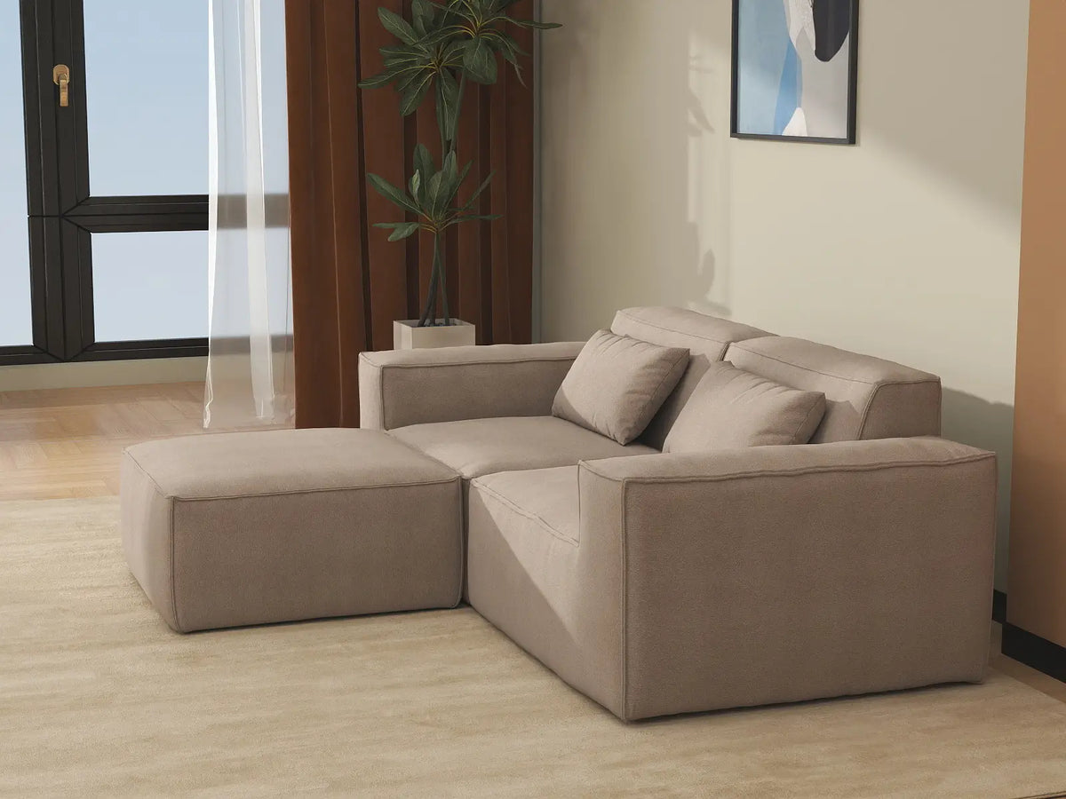 Sofá modular seccional Matrix de 2 plazas con chaise longue, color marrón | 3 piezas (incluye 1 otomana), tela Cloud Velvet, ideal para espacios pequeños.