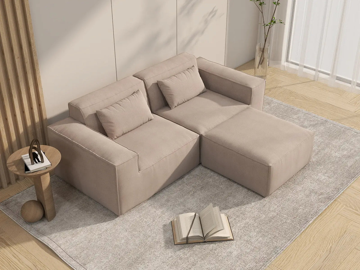 Sofá modular seccional Matrix de 2 plazas con chaise longue, color marrón | 3 piezas (incluye 1 otomana), tela Cloud Velvet, ideal para espacios pequeños.