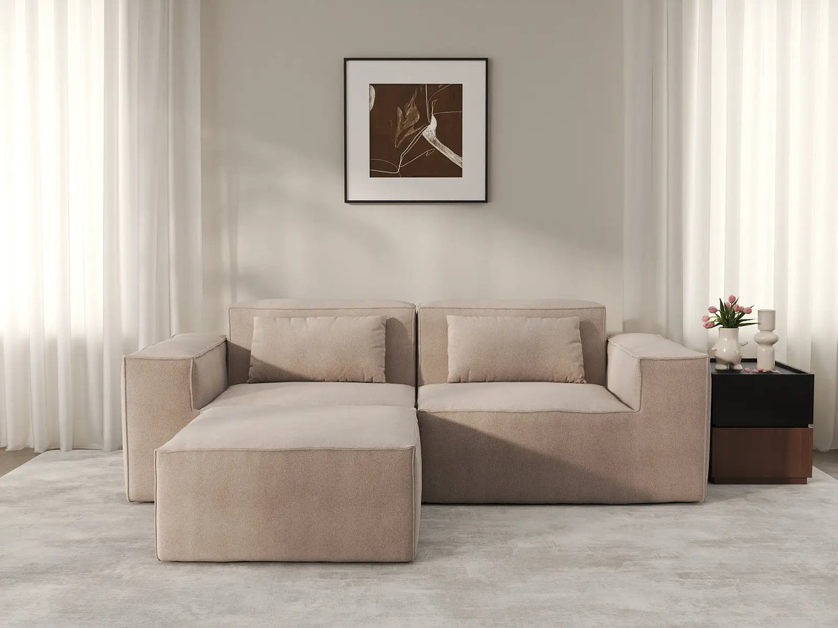 Sofá modular seccional Matrix de 2 plazas con chaise longue, color marrón | 3 piezas (incluye 1 otomana), tela Cloud Velvet, ideal para espacios pequeños.