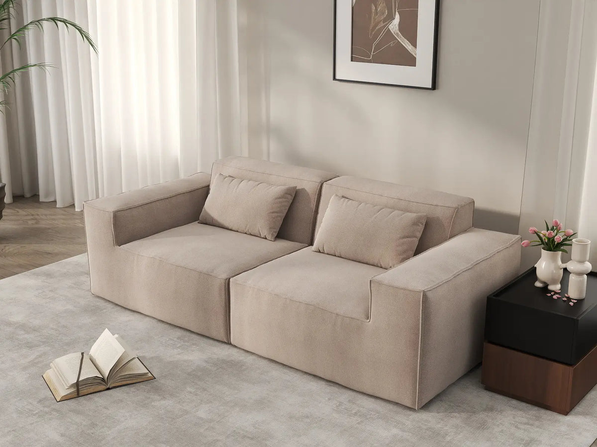 Sofá modular de dos plazas Matrix, color marrón | 2 piezas, tela Cloud Velvet, para espacios pequeños