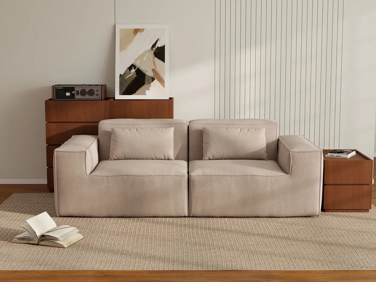 Sofá modular de dos plazas Matrix, color marrón | 2 piezas, tela Cloud Velvet, para espacios pequeños