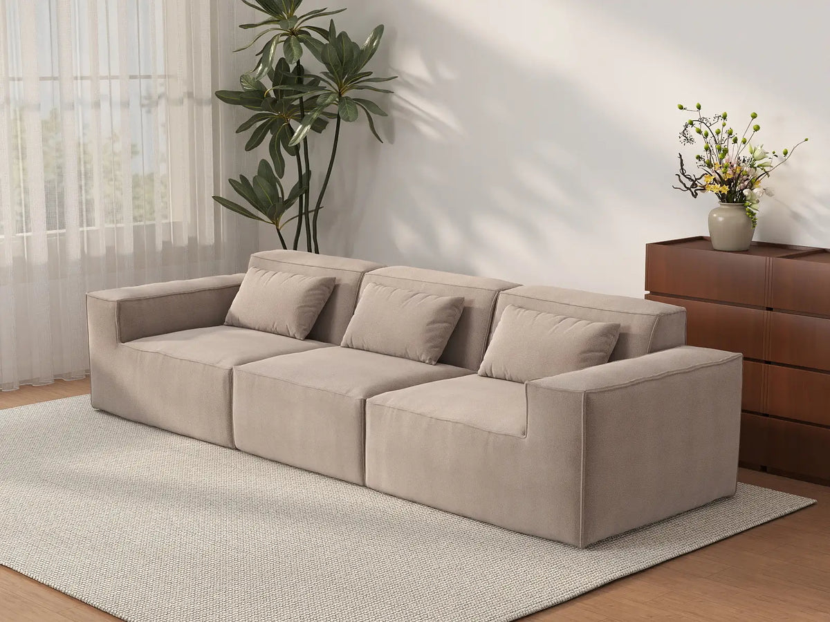 Forma Brown 3-Seater Couch Sectionals | 3-Piece, Cloud Velvet Fabric, Fixed Upholstery