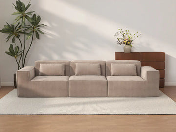 Forma Brown 3-Seater Couch Sectionals | 3-Piece, Cloud Velvet Fabric, Fixed Upholstery