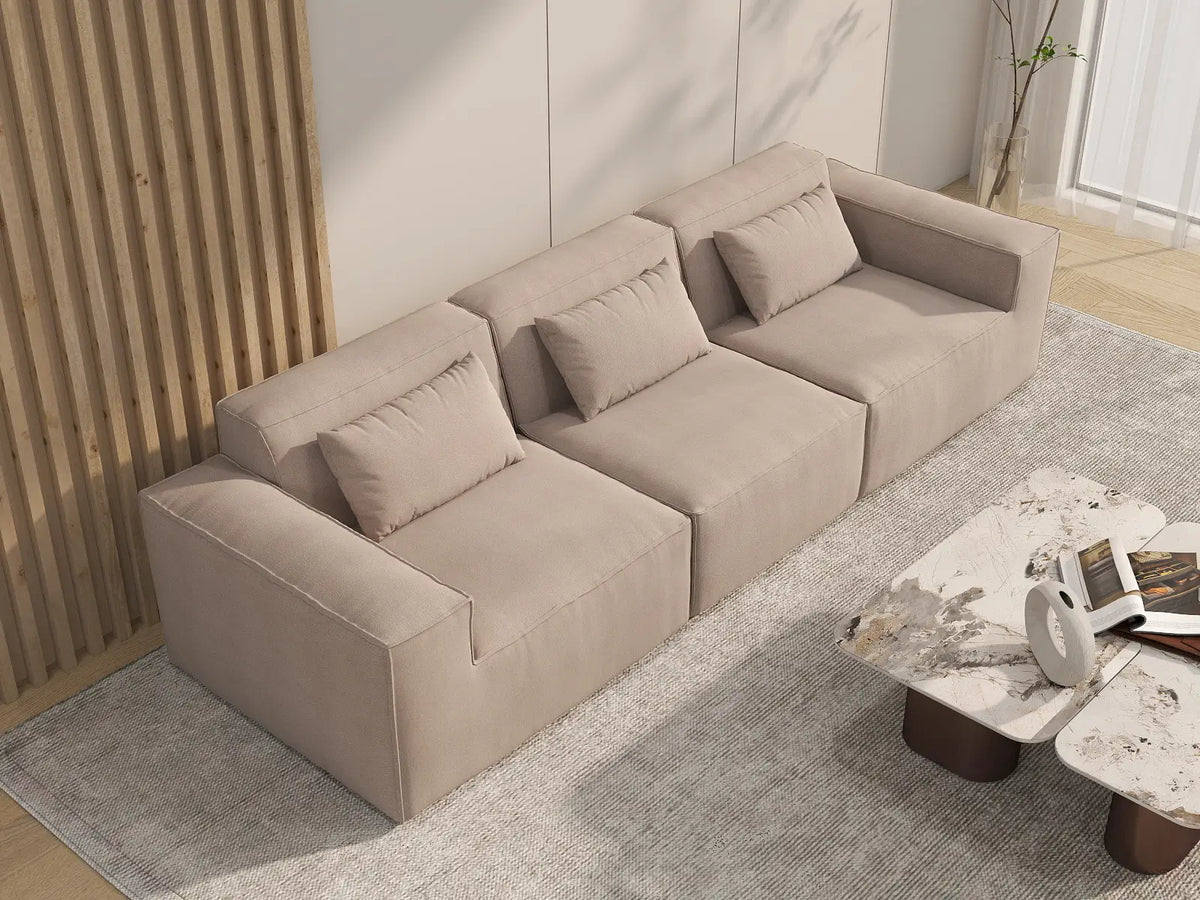 Forma Brown 3-Seater Couch Sectionals | 3-Piece, Cloud Velvet Fabric, Fixed Upholstery