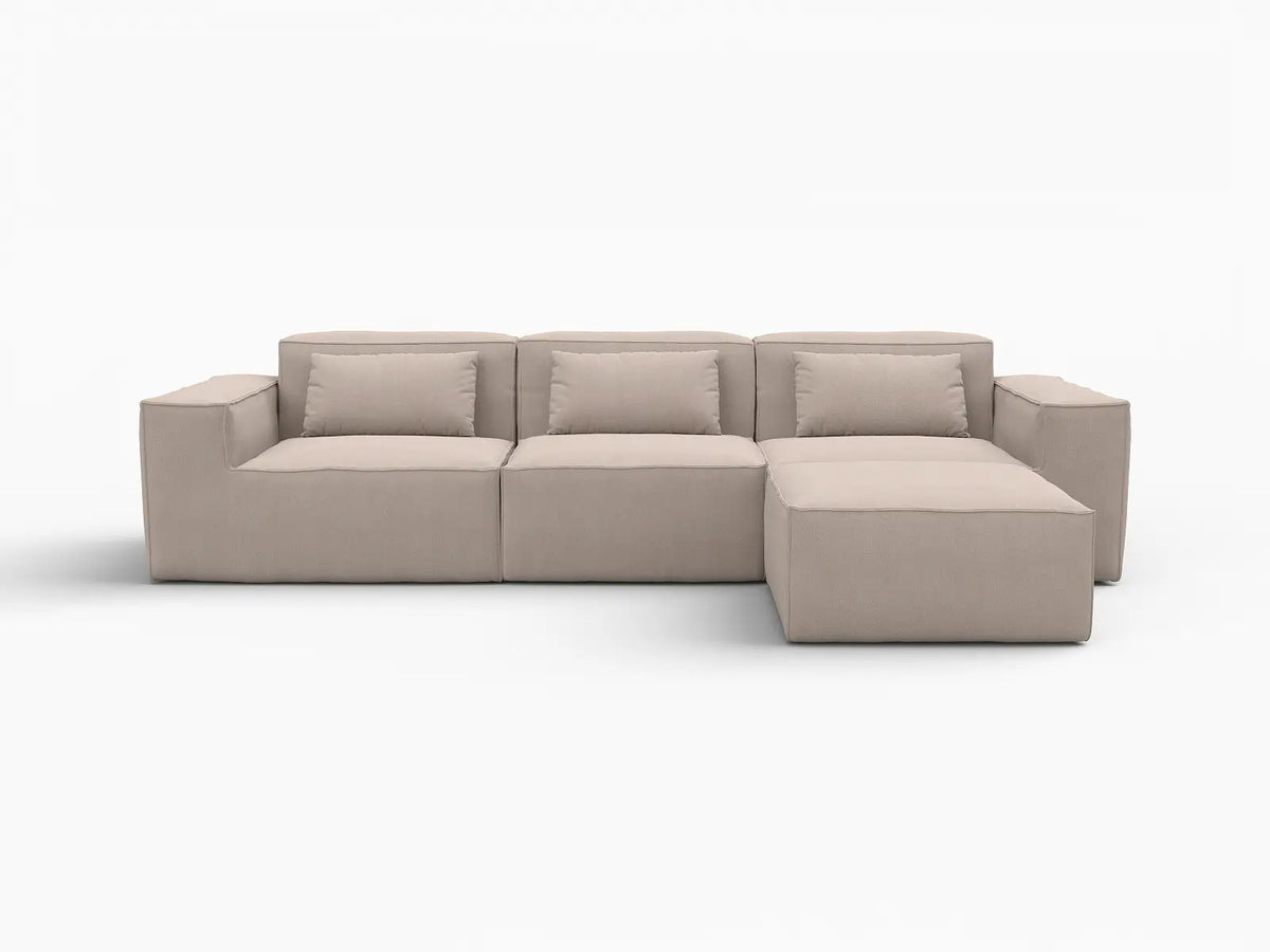 Sofá modular en forma de L Matrix de 3 plazas, color marrón | 4 piezas (incluye 1 otomana), tapizado en terciopelo Cloud, diseño espacioso.