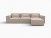 Sofá modular en forma de L Matrix de 3 plazas, color marrón | 4 piezas (incluye 1 otomana), tapizado en terciopelo Cloud, diseño espacioso.