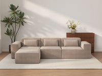 Sofá modular en forma de L Matrix de 3 plazas, color marrón | 4 piezas (incluye 1 otomana), tapizado en terciopelo Cloud, diseño espacioso.