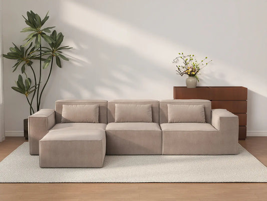 Forma Brown 3-Seater L-Shaped Sectionals | 4-Piece (includes 1 ottoman), Cloud Velvet Fabric, Fixed Upholstery