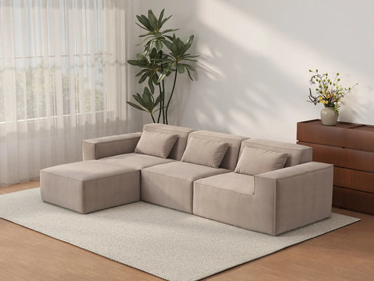 Forma Brown 3-Seater L-Shaped Sectionals | 4-Piece (includes 1 ottoman), Cloud Velvet Fabric, Fixed Upholstery