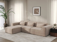 Sofá modular en forma de L Matrix de 3 plazas, color marrón | 4 piezas (incluye 1 otomana), tapizado en terciopelo Cloud, diseño espacioso.