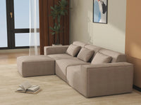 Sofá modular en forma de L Matrix de 3 plazas, color marrón | 4 piezas (incluye 1 otomana), tapizado en terciopelo Cloud, diseño espacioso.