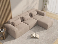 Sofá modular en forma de L Matrix de 3 plazas, color marrón | 4 piezas (incluye 1 otomana), tapizado en terciopelo Cloud, diseño espacioso.