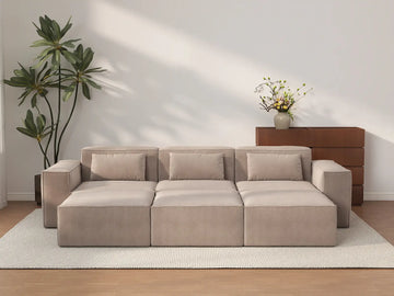 Forma Brown 3-Seater Pit Sectionals | 6-Piece (includes 3 ottomans), Cloud Velvet Fabric, Fixed Upholstery