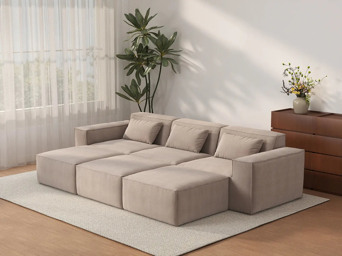 Forma Brown 3-Seater Pit Sectionals | 6-Piece (includes 3 ottomans), Cloud Velvet Fabric, Fixed Upholstery