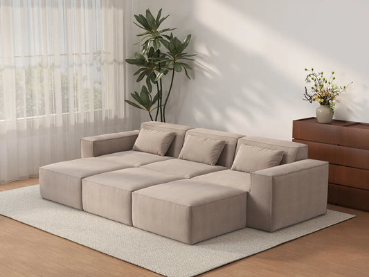 Forma Brown 3-Seater Pit Sectionals | 6-Piece (includes 3 ottomans), Cloud Velvet Fabric, Fixed Upholstery