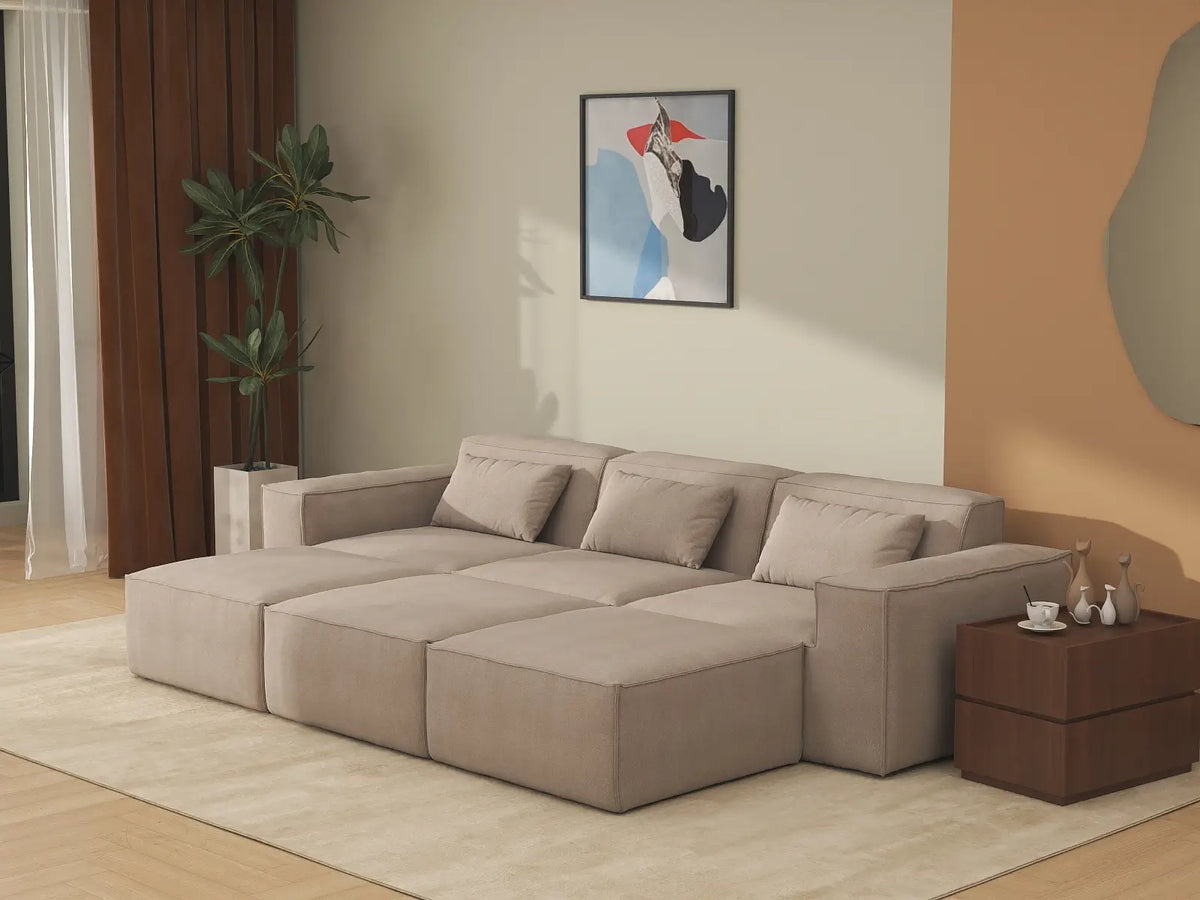 Forma Brown 3-Seater Pit Sectionals | 6-Piece (includes 3 ottomans), Cloud Velvet Fabric, Fixed Upholstery
