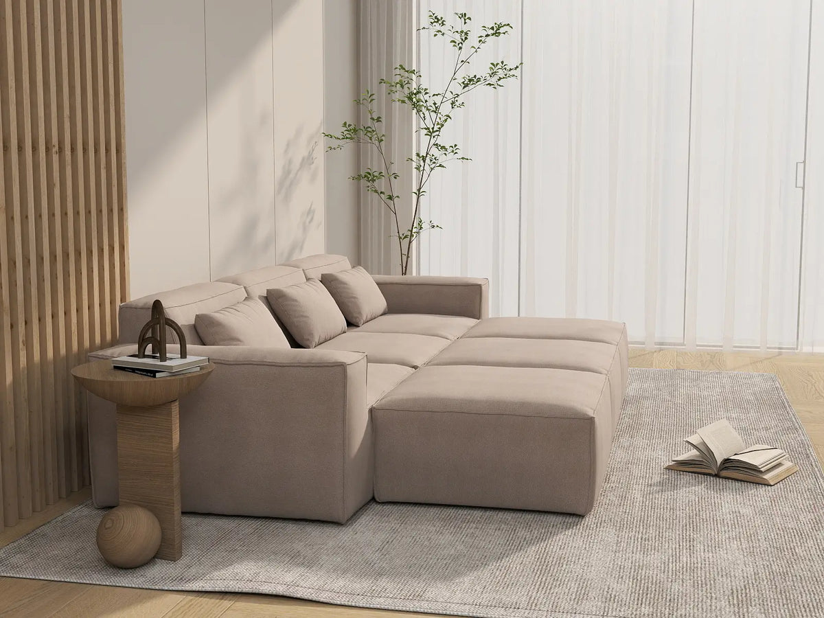 Forma Brown 3-Seater Pit Sectionals | 6-Piece (includes 3 ottomans), Cloud Velvet Fabric, Fixed Upholstery