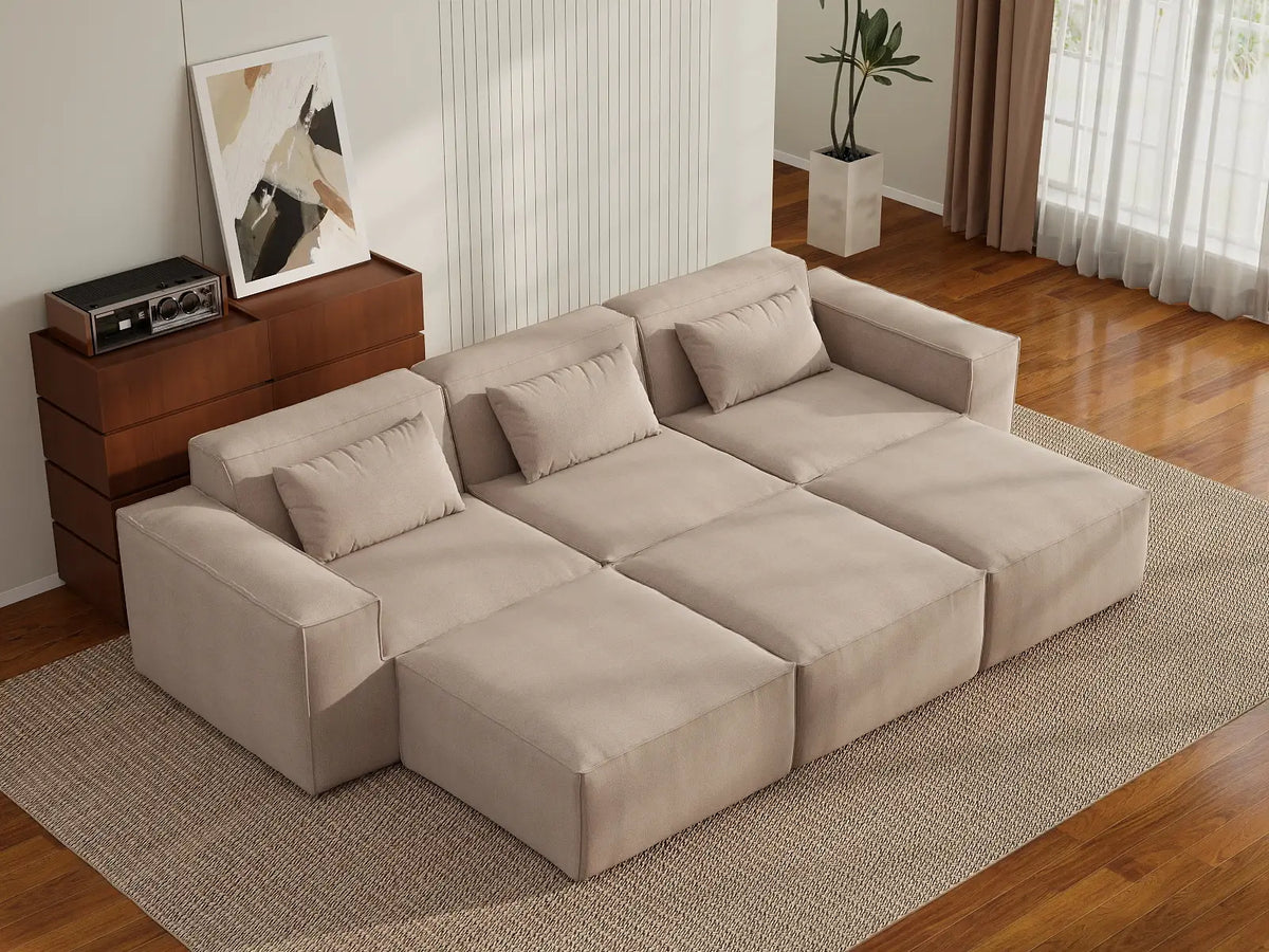 Forma Brown 3-Seater Pit Sectionals | 6-Piece (includes 3 ottomans), Cloud Velvet Fabric, Fixed Upholstery