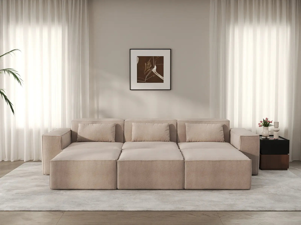 Forma Brown 3-Seater Pit Sectionals | 6-Piece (includes 3 ottomans), Cloud Velvet Fabric, Fixed Upholstery
