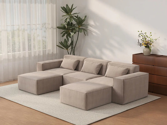 Forma Brown 3-Seater U-Shaped Sectionals | 5-Piece (includes 2 ottomans), Cloud Velvet Fabric, Fixed Upholstery