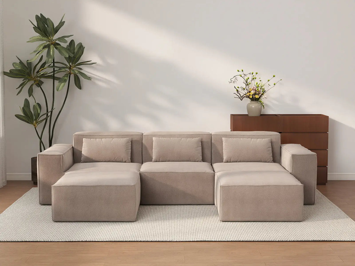Forma Brown 3-Seater U-Shaped Sectionals | 5-Piece (includes 2 ottomans), Cloud Velvet Fabric, Fixed Upholstery