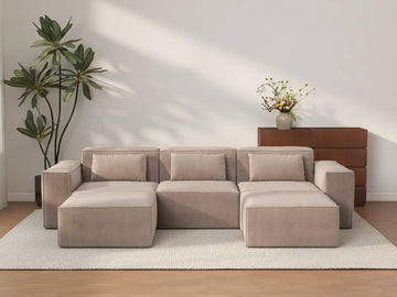 Forma Brown 3-Seater U-Shaped Sectionals | 5-Piece (includes 2 ottomans), Cloud Velvet Fabric, Fixed Upholstery