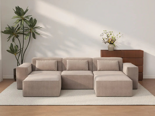 Forma Brown 3-Seater U-Shaped Sectionals | 5-Piece (includes 2 ottomans), Cloud Velvet Fabric, Fixed Upholstery