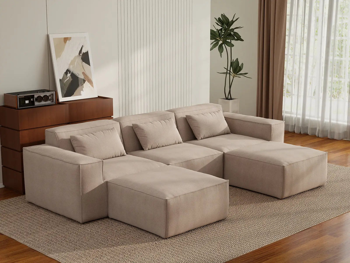 Forma Brown 3-Seater U-Shaped Sectionals | 5-Piece (includes 2 ottomans), Cloud Velvet Fabric, Fixed Upholstery