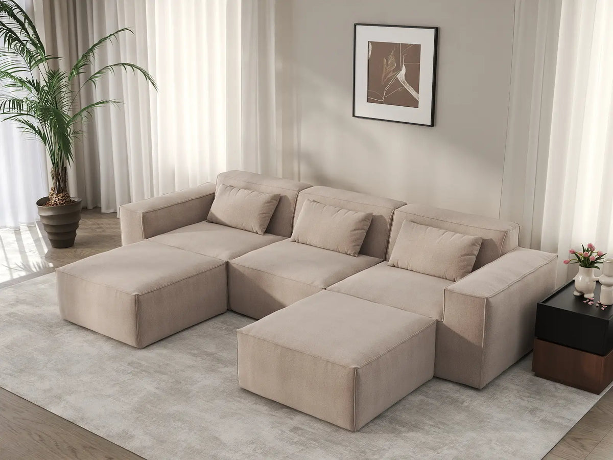 Forma Brown 3-Seater U-Shaped Sectionals | 5-Piece (includes 2 ottomans), Cloud Velvet Fabric, Fixed Upholstery