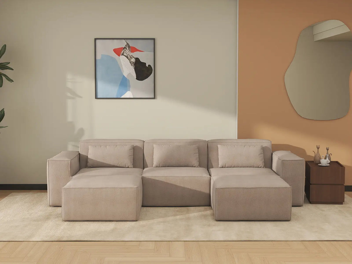 Forma Brown 3-Seater U-Shaped Sectionals | 5-Piece (includes 2 ottomans), Cloud Velvet Fabric, Fixed Upholstery
