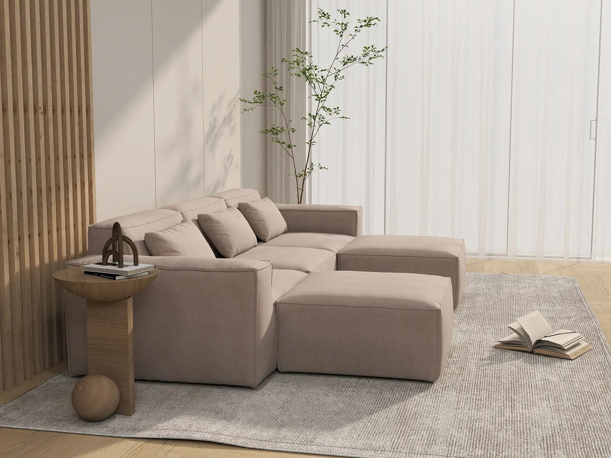 Forma Brown 3-Seater U-Shaped Sectionals | 5-Piece (includes 2 ottomans), Cloud Velvet Fabric, Fixed Upholstery
