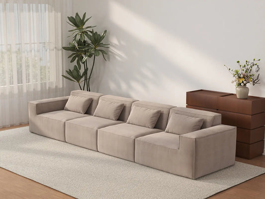Forma Brown 4-Seater Couch Sectionals | 4-Piece, Cloud Velvet Fabric, Fixed Upholstery