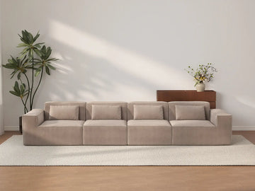 Forma Brown 4-Seater Couch Sectionals | 4-Piece, Cloud Velvet Fabric, Fixed Upholstery