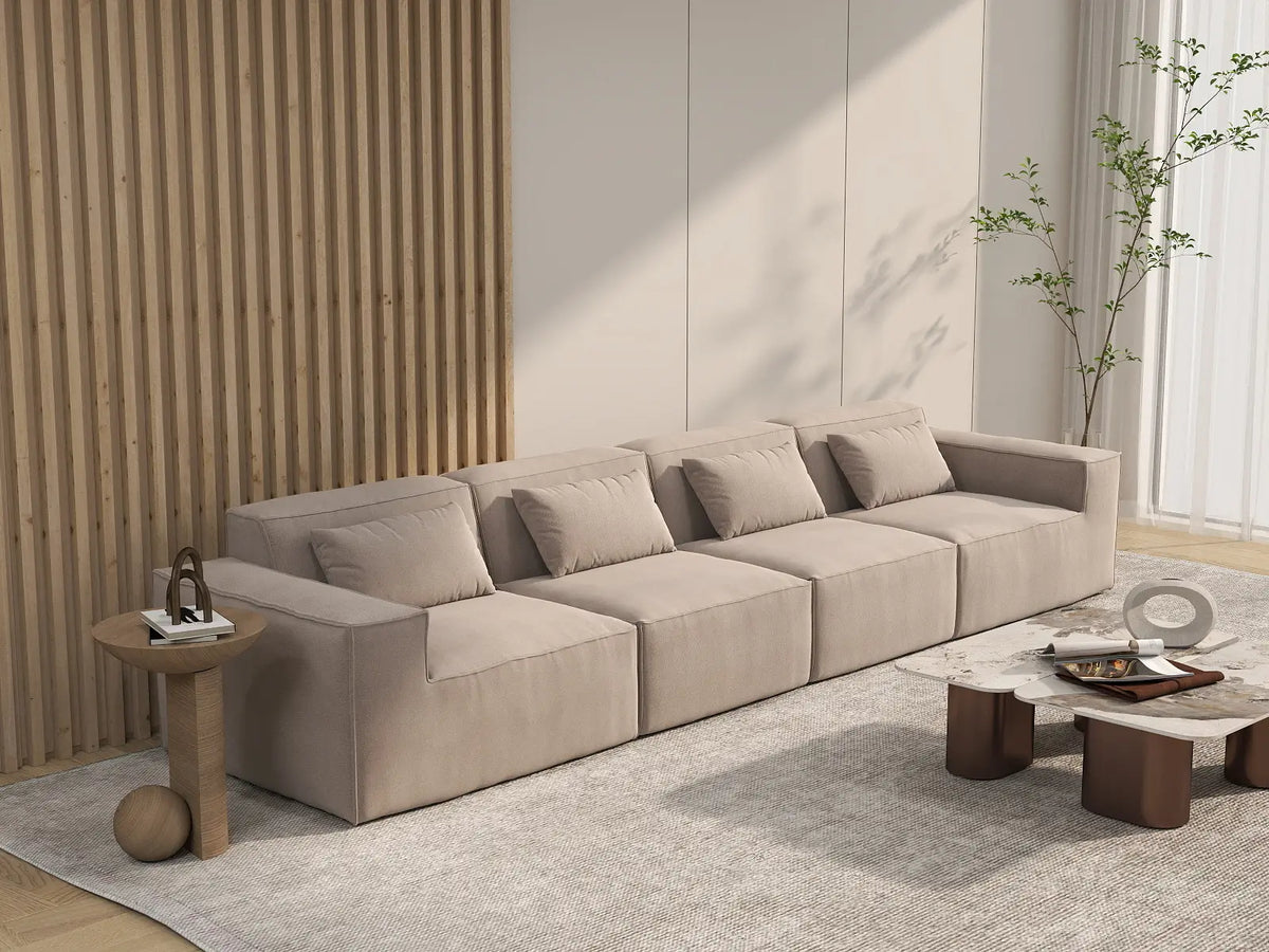Forma Brown 4-Seater Couch Sectionals | 4-Piece, Cloud Velvet Fabric, Fixed Upholstery