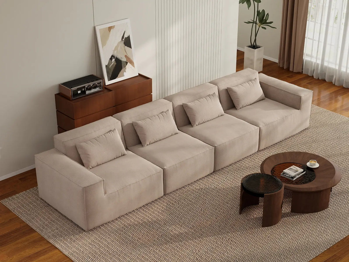 Forma Brown 4-Seater Couch Sectionals | 4-Piece, Cloud Velvet Fabric, Fixed Upholstery