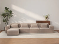 Sofá modular en forma de L Matrix de 4 plazas, color marrón | 5 piezas (incluye 1 otomana), tela Cloud Velvet, gran capacidad.