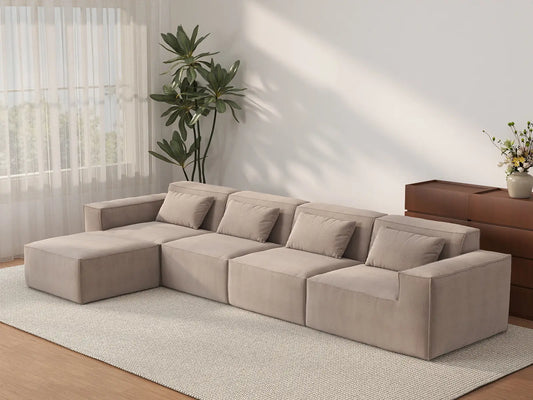 Forma Brown 4-Seater L-Shaped Sectionals | 5-Piece (includes 1 ottoman), Cloud Velvet Fabric, Fixed Upholstery