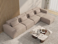 Sofá modular en forma de L Matrix de 4 plazas, color marrón | 5 piezas (incluye 1 otomana), tela Cloud Velvet, gran capacidad.