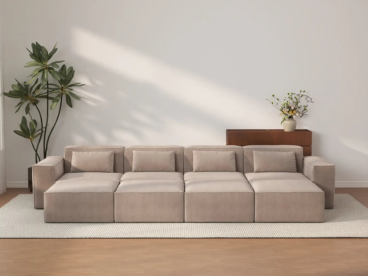 Forma Brown 4-Seater Pit Sectionals | 8-Piece (includes 4 ottomans), Cloud Velvet Fabric, Fixed Upholstery