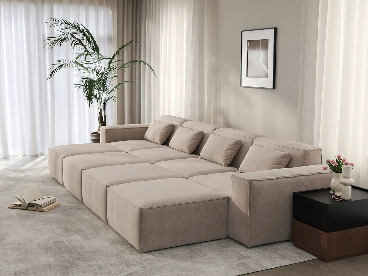 Forma Brown 4-Seater Pit Sectionals | 8-Piece (includes 4 ottomans), Cloud Velvet Fabric, Fixed Upholstery