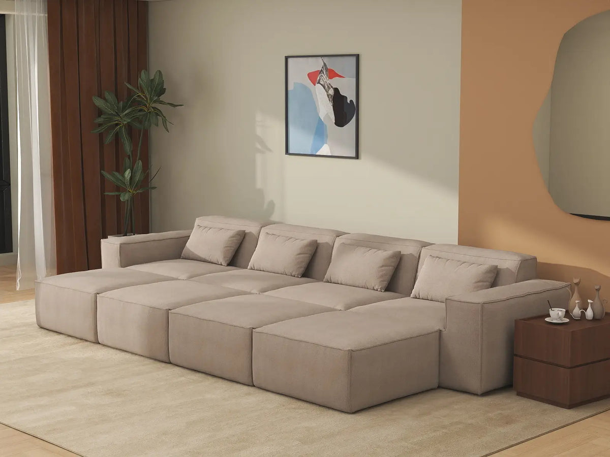 Forma Brown 4-Seater Pit Sectionals | 8-Piece (includes 4 ottomans), Cloud Velvet Fabric, Fixed Upholstery