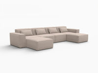 Sofá modular seccional en forma de U Matrix de 4 plazas, color marrón | Juego de 6 piezas (incluye 2 otomanas), tapizado en terciopelo Cloud, diseño espacioso.