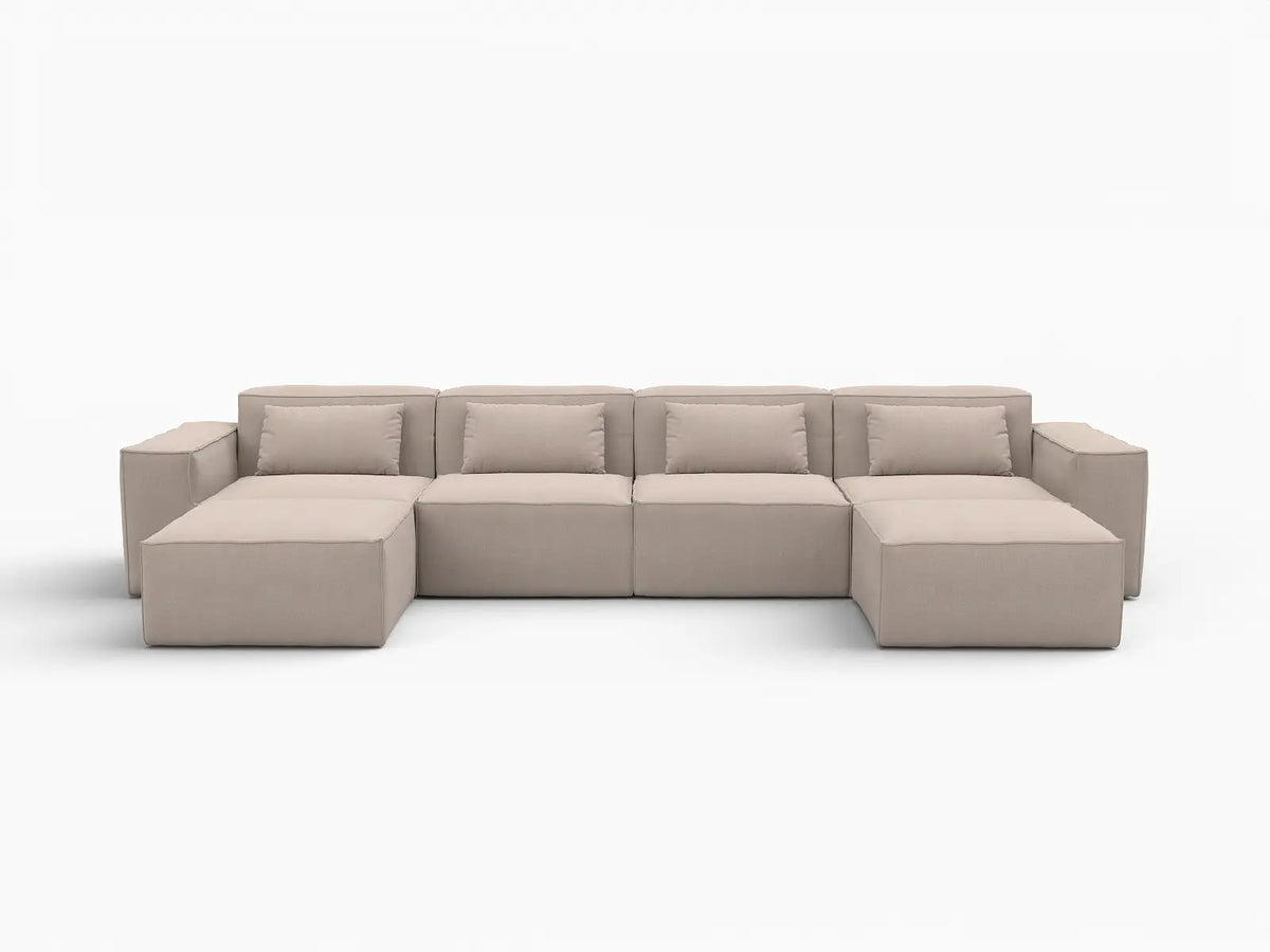 Sofá modular seccional en forma de U Matrix de 4 plazas, color marrón | Juego de 6 piezas (incluye 2 otomanas), tapizado en terciopelo Cloud, diseño espacioso.
